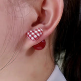 14K Gold-Plated Heart-Design Bead Earrings - elegant Red Heart Bead