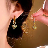 14K Gold-Plated Heart-Design Pendant Earrings - elegant Double Heart Earrings