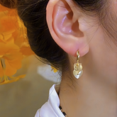 14K Gold-Plated Heart-Design Tassel Earrings - elegant Pave Heart Tassel