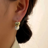 14K Gold-Plated Heart Pearl Earrings - elegant Heart Pearl Threaders