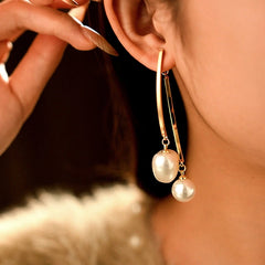 14K Gold-Plated Heart Pearl Tassel Earrings - elegant Red Heart Tassel