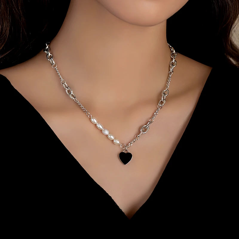 14K Gold-Plated Heart Pendant Pearl Necklace - beautiful Heart Pearl Necklace