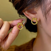 14K Gold-Plated Hollow Bow Hoop Stud Earrings - elegant Hollow Bow Studs