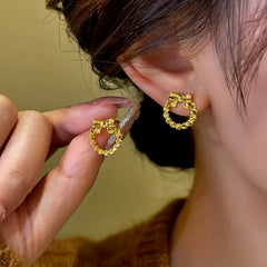 14K Gold-Plated Hollow Bow Hoop Stud Earrings - elegant Hollow Bow Studs