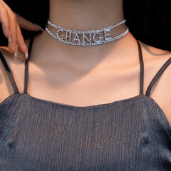 14K Gold-Plated Hollow Diamond Letter Necklaces worn to showcase its length and pendant detail