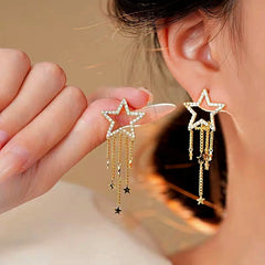 14K Gold-Plated Hollow Five-Pointed Star Tassel Earrings - elegant Star Tassel Earrings