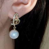 14K Gold-Plated Hollow Heart Pearl Earrings - elegant Hollow Heart Pearl