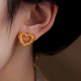 14K Gold-Plated Hollow Heart Stud Earrings - elegant Hollow Heart Studs