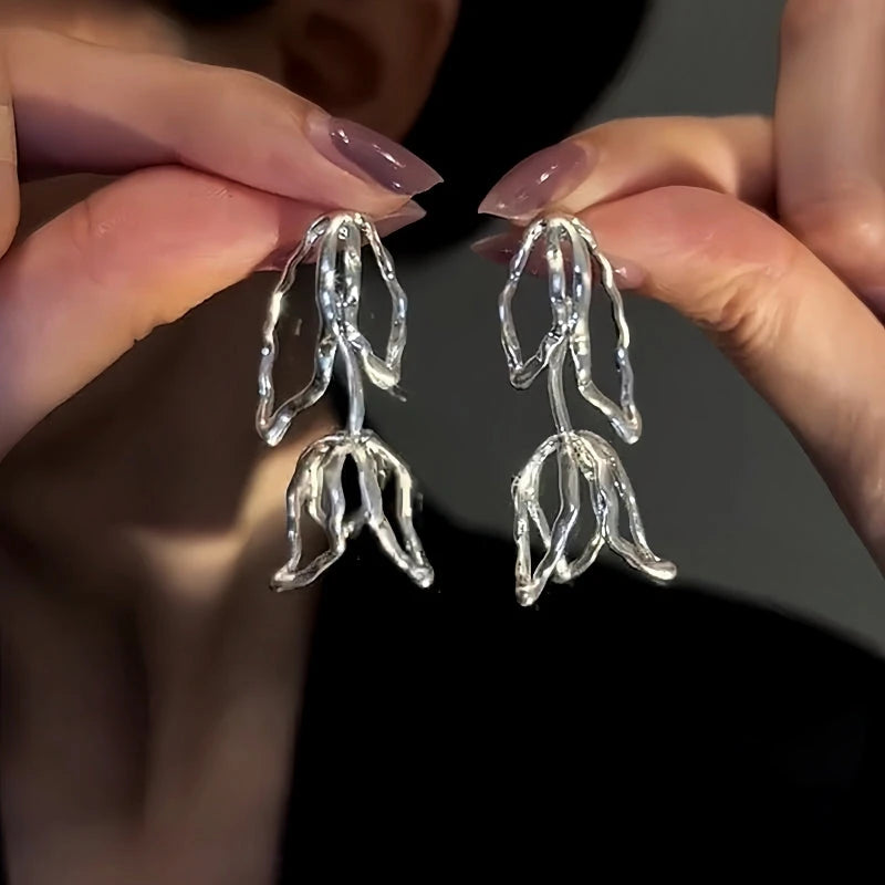 14K Gold-Plated Hollow Tulip Earrings - elegant Hollow Tulip Earrings