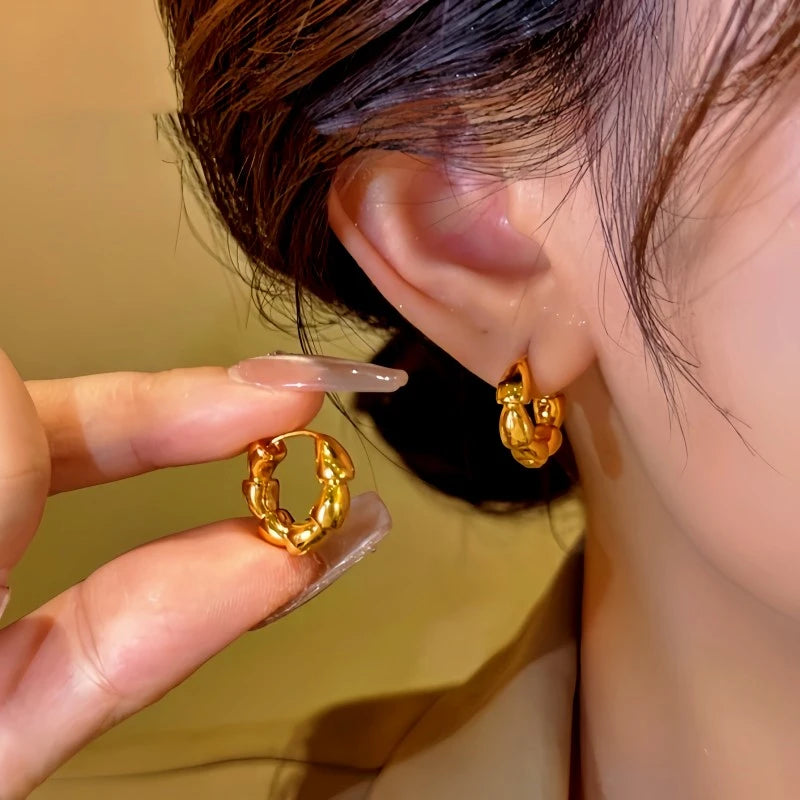 14K Gold-Plated Hoop Earrings - elegant Chunky Hoop Earrings