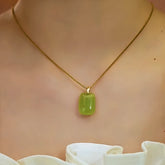 14K Gold-Plated Jade Square Pendant Neckalce - beautiful Jade Square Pendant