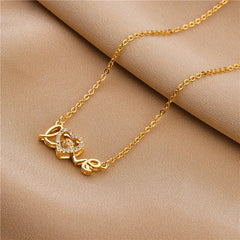Detailed view of the 14K Gold-Plated LOVE Letter Necklace chain and pendant