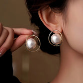 14K Gold-Plated Large Pearl Earrings - elegant Large Pearl Drops