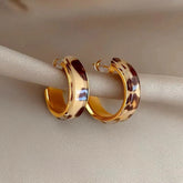 14K Gold-Plated Leopard Print C-Shaped Earrings - elegant Leopard C-Hoops