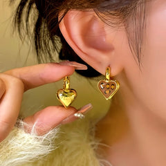 14K Gold-Plated Leopard Print Front And Back Heart Earrings - elegant Leopard Heart Jackets