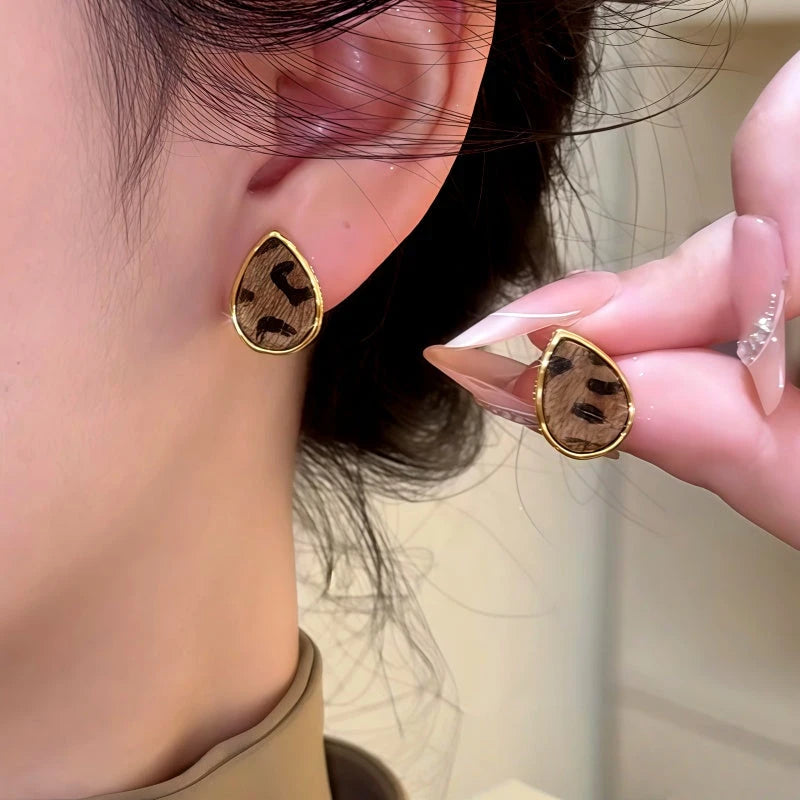 14K Gold-Plated Leopard Print Water Drop Stud Earrings - elegant Leopard Drop Studs