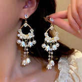 14K Gold-Plated Lily Of The Valley Pearl Tassel Earrings - elegant Lily Pearl Tassel