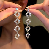 14K Gold-Plated Long Crystal Tassel Earrings - elegant Crystal Tassel Earrings