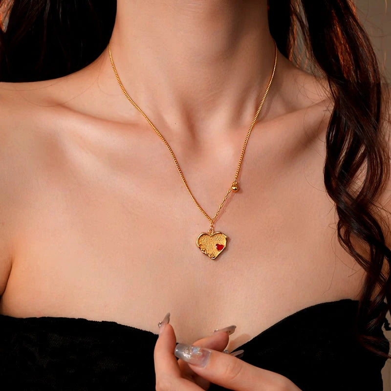 14K Gold-Plated Love Letter Little Red Heart Pendant Heart Necklace - beautiful Red Heart Necklace