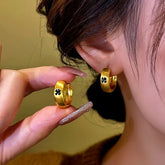14K Gold-Plated Lucky Clover Hoop Earrings - elegant Clover Huggie Hoops