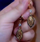 14K Gold-Plated Lucky Rich Leaf Earrings - elegant Lucky Leaf Drops