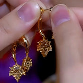 14K Gold-Plated Luxury Brown Diamond Leaf Earrings - elegant Abstract Leaf Earrings
