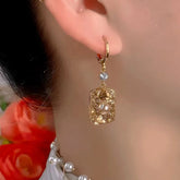 14K Gold-Plated Luxury Brown Diamond Pearl Earrings - elegant Floral Pearl Earrings