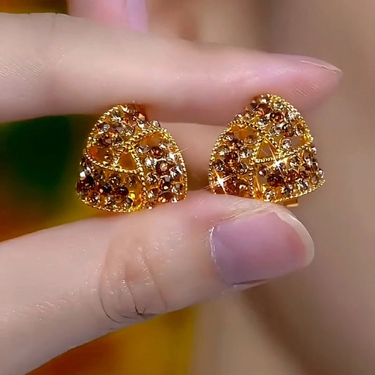 14K Gold-Plated Luxury Brown Diamond Triangle Stud Earrings - elegant Brown Triangle Studs