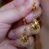 14K Gold-Plated Luxury Brown Diamond Water Drop Earrings - elegant Brown Water Drop