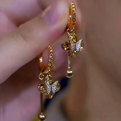 14K Gold-Plated Luxury Brown Zircon Crystal Butterfly Earrings - elegant Brown Butterfly Earrings