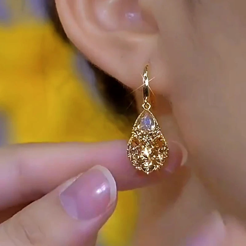 Close-up detail of the sparkling zircons and plating on the Brown Zircon Earrings