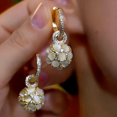 14K Gold-Plated Luxury Cat's Eye Ball Earrings - elegant Cat's Eye Drops