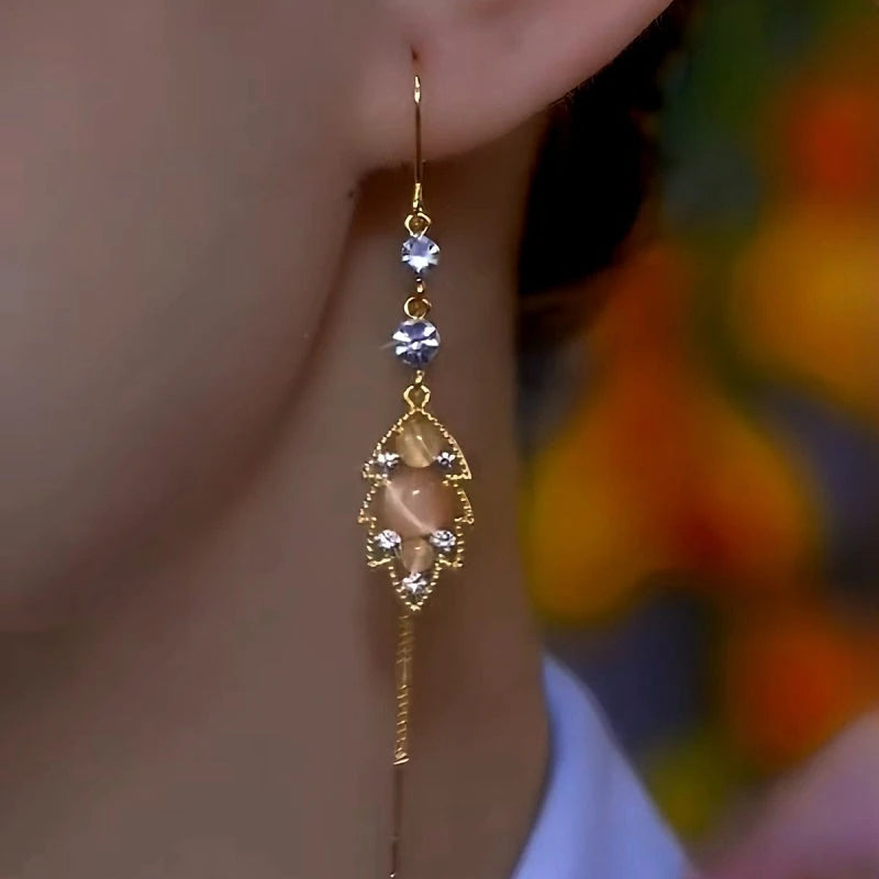 Close-up detail of the sparkling zircons and plating on the Cat's Eye Leaf Threaders