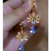 14K Gold-Plated Luxury Cat's Eye Stone Flower Earrings - elegant Cat's Eye Flower