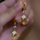 14K Gold-Plated Luxury Cat's Eye Stone Geometric Square Earrings - elegant Cat's Eye Square