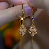 14K Gold-Plated Luxury Cat's Eye Zircon Threader Earrings - elegant Cat's Eye Threaders