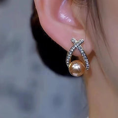 14K Gold-Plated Luxury Daimond Pearl Earrings - elegant Pearl Dangle Earrings