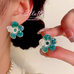 14K Gold-Plated Luxury Design Beaded Petal Flower Earrings - elegant Petal Flower Earrings