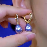 14K Gold-Plated Luxury Diamond-Encrusted Purple Pearl Earrings - elegant Purple Pearl Earrings