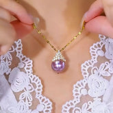 14K Gold-Plated Luxury Diamond-Encrusted Purple Pearl Necklaces - beautiful Purple Pearl Necklaces