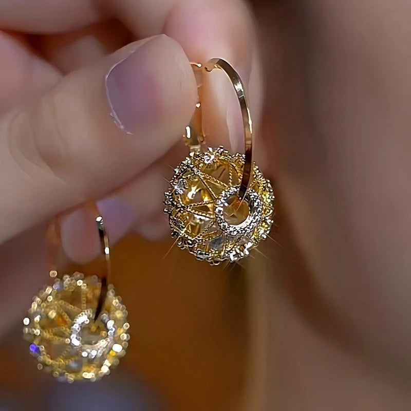 14K Gold-Plated Luxury Diamond Hollow Crystal Earrings - elegant Hollow Crystal Earrings