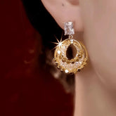 14K Gold-Plated Luxury Diamond Hoop Earrings - elegant Twisted Diamond Hoops