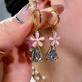 14K Gold-Plated Luxury Diamond Pink Flower Earrings - elegant Pink Flower Earrings
