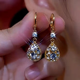 14K Gold-Plated Luxury Diamond Water Drop Earrings - elegant Water Drop Earrings