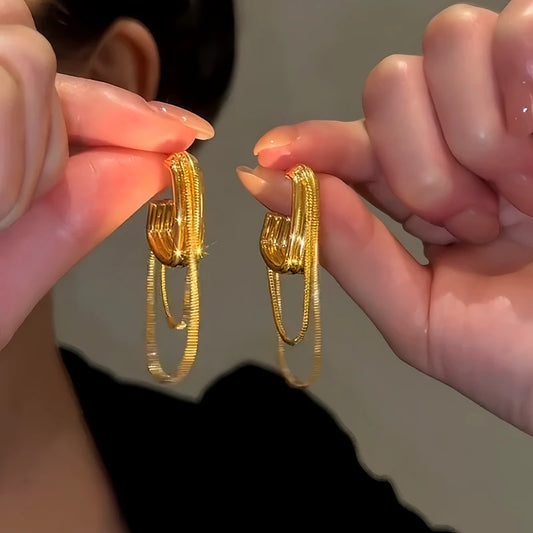 14K Gold-Plated Luxury Double-Layer Chain Tassel Earrings - elegant Chain Tassel Earrings