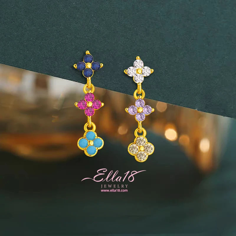 14K Gold-Plated Luxury Four-Leaf Clover Tassel Earrings - elegant Clover Tassel Earrings