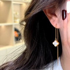 Close-up detail of the sparkling zircons and plating on the Flower Threader Earrings