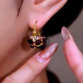 14K Gold-Plated Luxury Full Diamond Purple Crystal Basket Earrings - elegant Purple Crystal Earrings