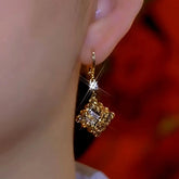 14K Gold-Plated Luxury Geometric Square Brown Diamond Earrings - elegant Square Brown Diamond