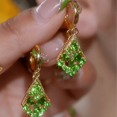 14K Gold-Plated Luxury Green Zircon Diamond Earrings - elegant Green Zircon Earrings